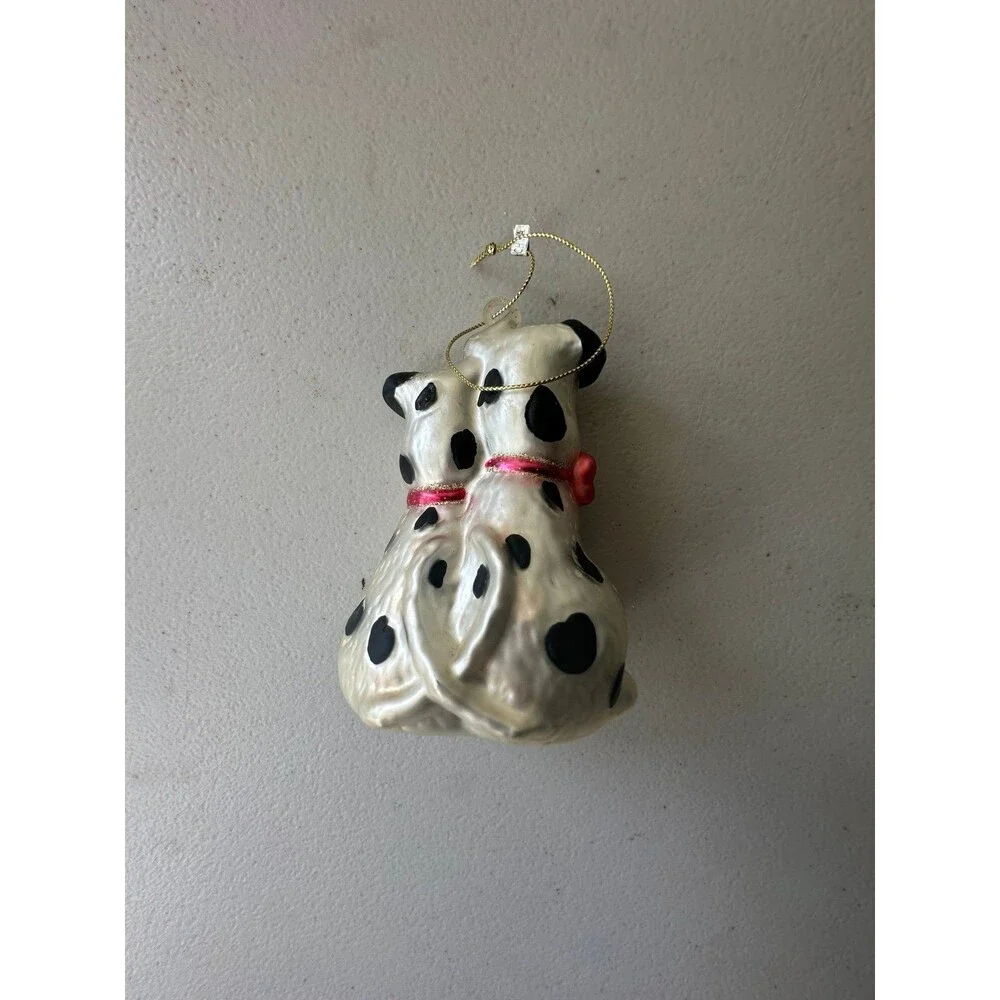 Vintage Two Dalmatian Dogs Couple Hand-Blown Glass Christmas Ornament